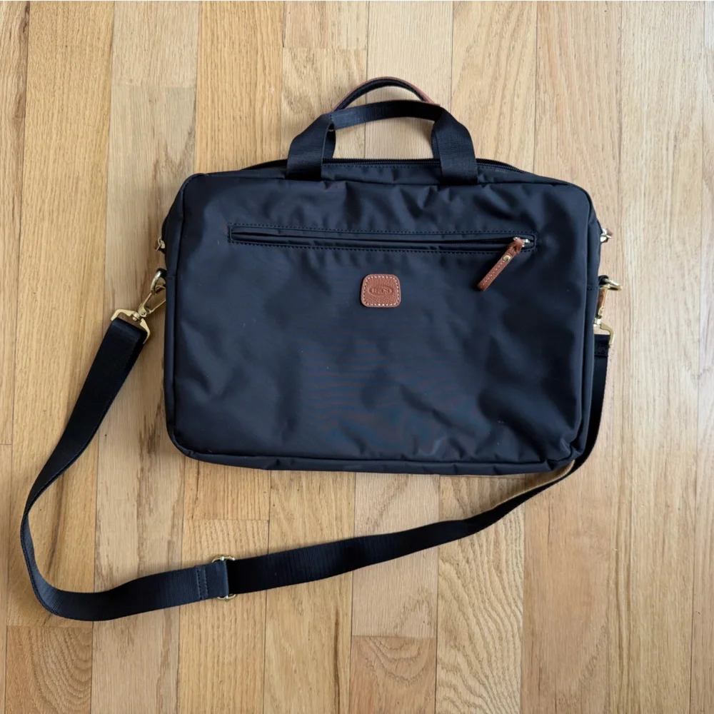 Bric’s Black Nylon Leather Laptop Bag Travel Briefcase Carry On Crossbody